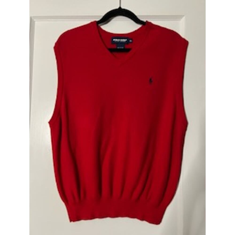 Polo Golf Ralph Lauren Red Cotton V-Neck Golf Sweater Vest Size XL